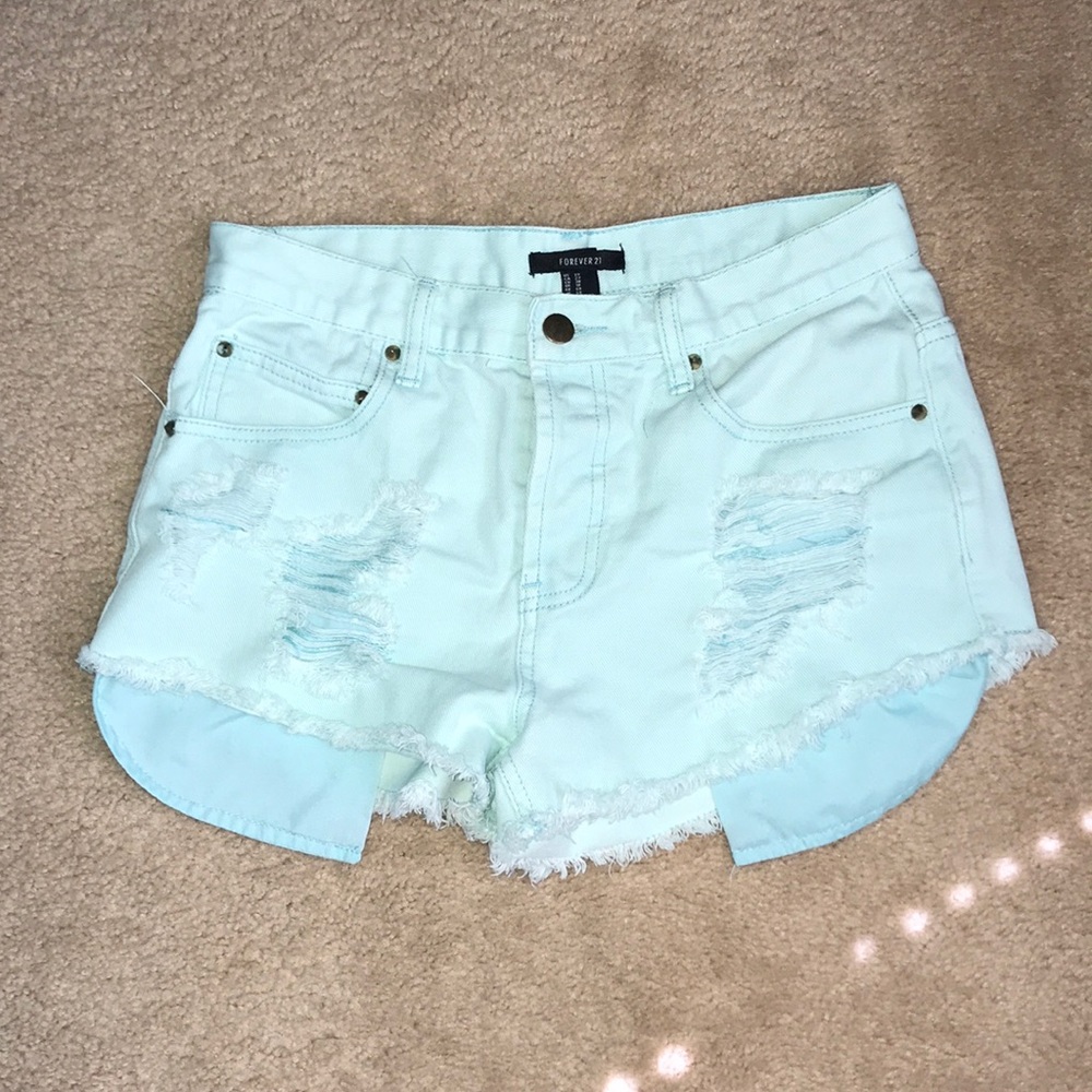 Light blue distressed shorts